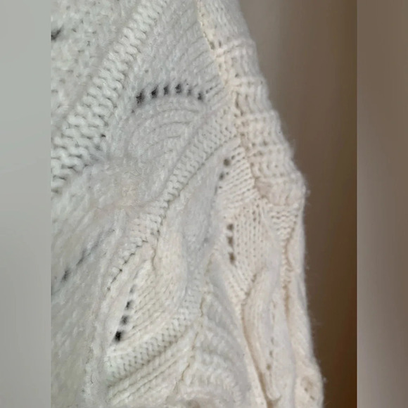 Anthropologie Ramona Chunky Cable Knit V-Neck Sweater  Ivory Alpaca xs - Picture 4 of 11